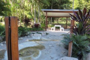 Waterplay area and picnic shelter at Amaze World.