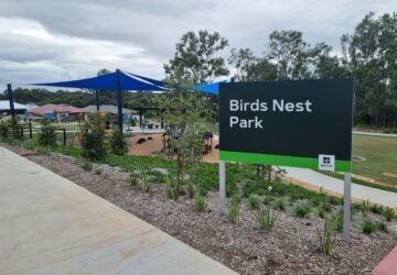 Bird's Nest Park signage and paths.