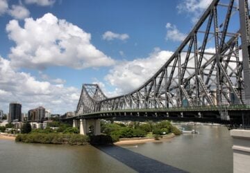 Cantilever bridge in Brisbane in Winter - Story Bridge in Brisbane, Queensland, Australia. Steel truss design.