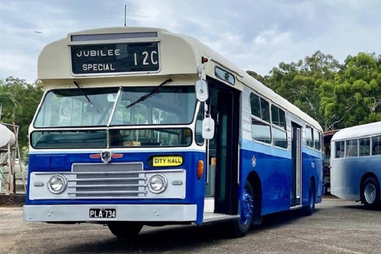 Brisbane Transport Museum Open Day event image of old blue bus.