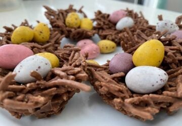 Chocolate Easter nests with eggs