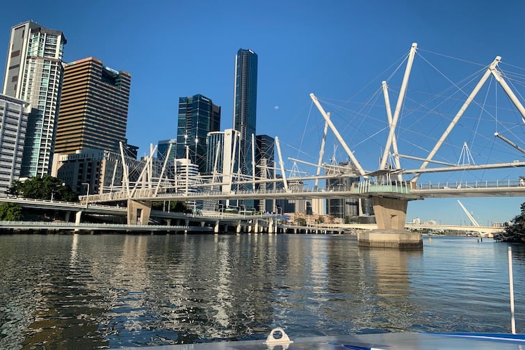City views as CityCat. travels down Brisbane River.