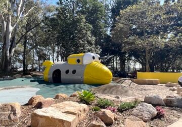 Yellow submarine structure at Colmslie Beach Reserve.