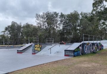 Skate ramp with graffiti on it at Coorparoo Skatepark.