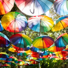 ginger factory rainbrella installation rainbow umbrellas
