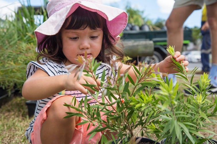 child with plant green heart fair