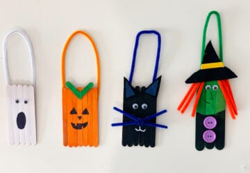 black cat, pumpkin, witch, ghost, craft, kids, diy, door hanger, halloween