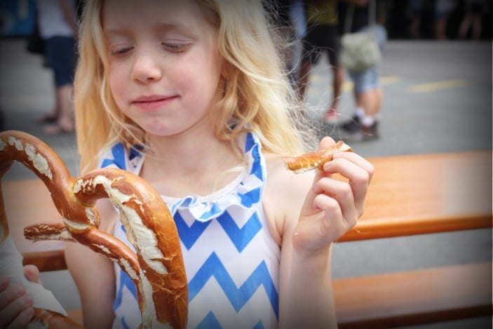 Girl eating pretzel