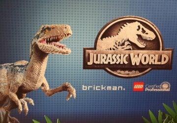 Jurassic World by Brickman promo sign.