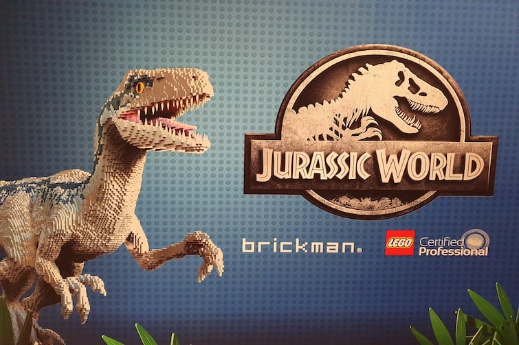 Jurassic World by Brickman promo sign.