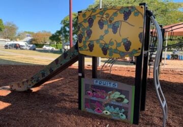 Fruit themed play equipment at Leichhardt Park.