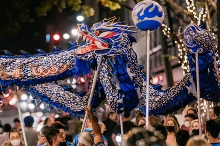 Lunar new year event image of dancing Chinese dragon in the fortitude valley mall.