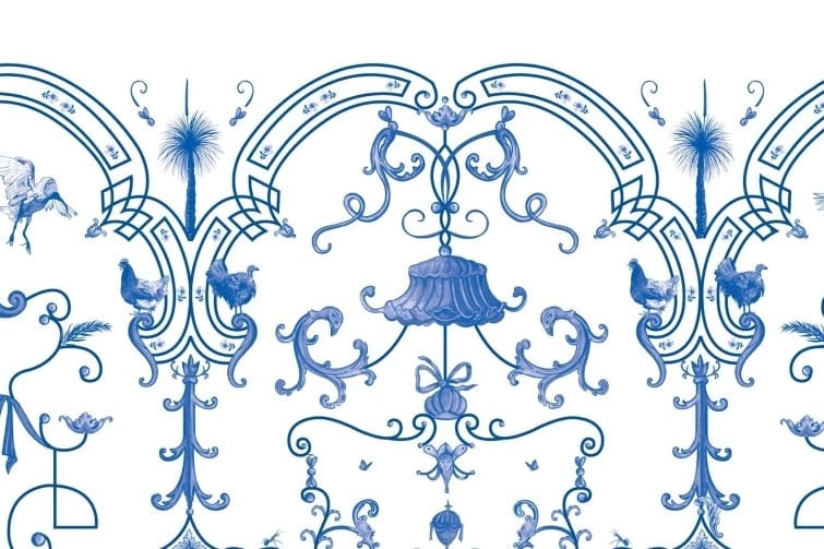 Natalya Hughes the castle of tarragindi event image of blue and white artwork.