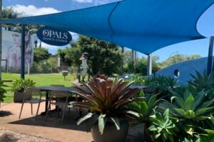 Seating area outside at Opals Down Under.