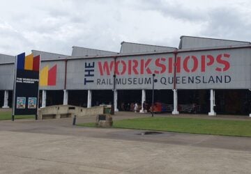 Queensland Museum Rail Workshops main sheds and entrance.