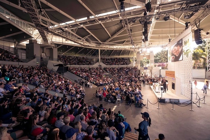 Regional Flavours main stage, South Bank piazza, crowds, audience, celebrity chefs, cooking demonstrations