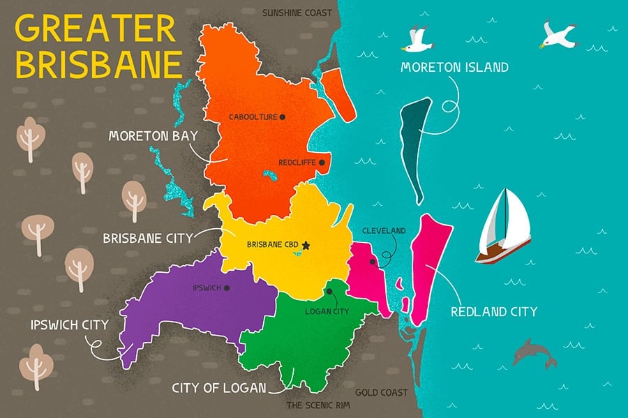 Map showing regions of Greater Brisbane