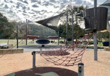Climbing net and crow's nest lookout at Whites Hill Reserve Playground.