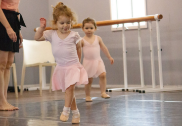 Balance Dance School toddlers in pink ballet costumes.