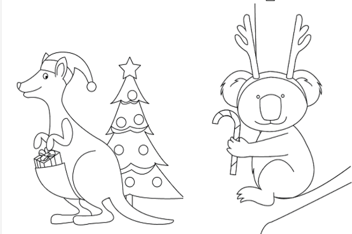 australian animals, christmas colouring in pages