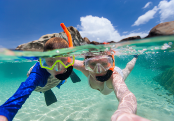 Mother and son snorkelling.